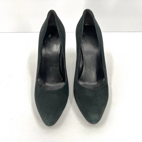 PRADA Shoes Womens 37 Green Calzature Donna Suede Comma Heel Almond Toe Pump - Picture 5 of 10